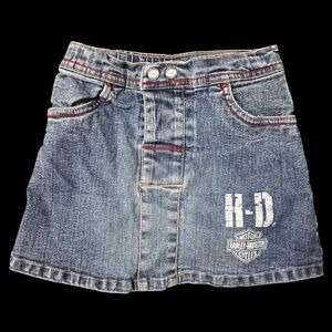 Girls Harley Davidson Denim Skirt Youth 6X Button Snap Pockets Biker Motorcycle
